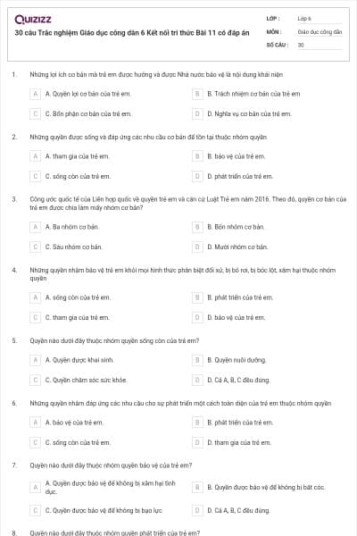 30 câu Trắc nghiệm Giáo dục công dân 6 Kết nối tri thức Bài 11 có đáp án