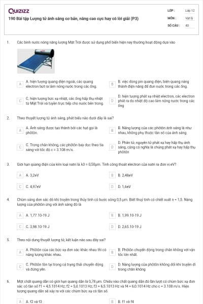 190 Bài tập Lượng tử ánh sáng cơ bản, nâng cao cực hay có lời giải (P3)