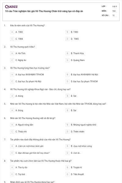 10 câu Trắc nghiệm tá́c giả Võ Thu Hương Chân trời sáng tạo có đáp án