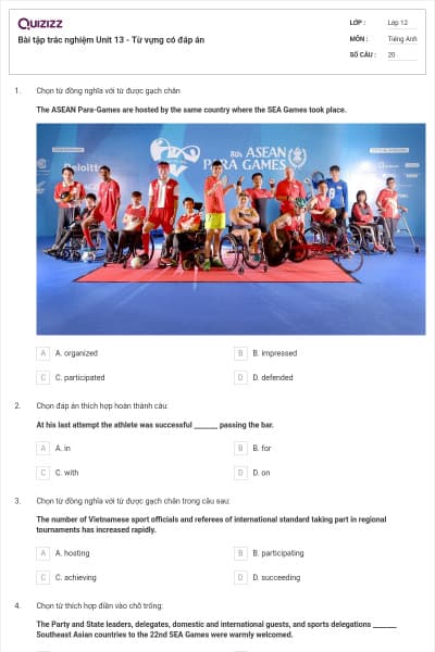 Bài tập trác nghiệm Unit 13 - Từ vựng có đáp án