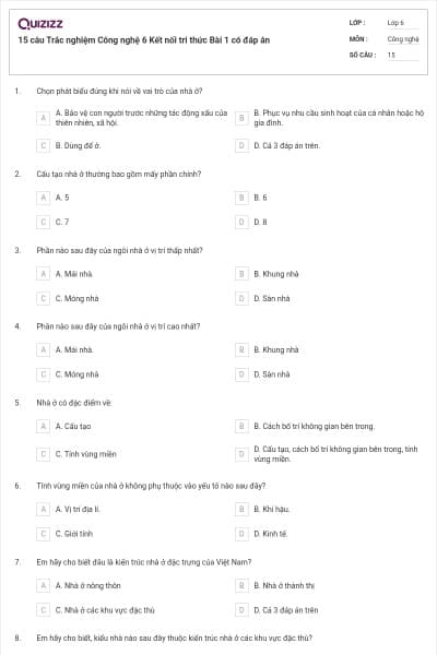 15 câu Trắc nghiệm Công nghệ 6 Kết nối tri thức Bài 1 có đáp án