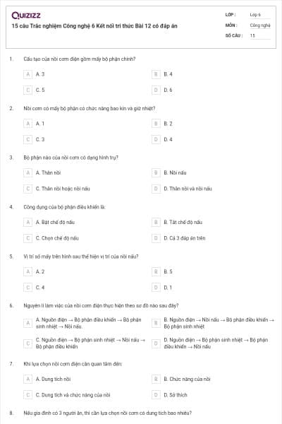 15 câu Trắc nghiệm Công nghệ 6 Kết nối tri thức Bài 12 có đáp án