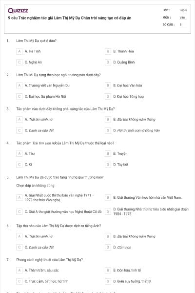 9 câu Trắc nghiệm tác giả Lâm Thị Mỹ Dạ Chân trời sáng tạo có đáp án
