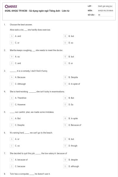 ĐGNL ĐHQG TP.HCM - Sử dụng ngôn ngữ Tiếng Anh - Liên từ