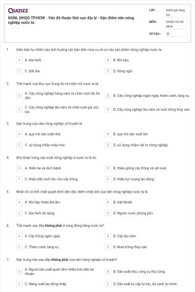 ĐGNL ĐHQG TP.HCM - Vấn đề thuộc lĩnh vực địa lý - Đặc điểm nền nông nghiệp nước ta