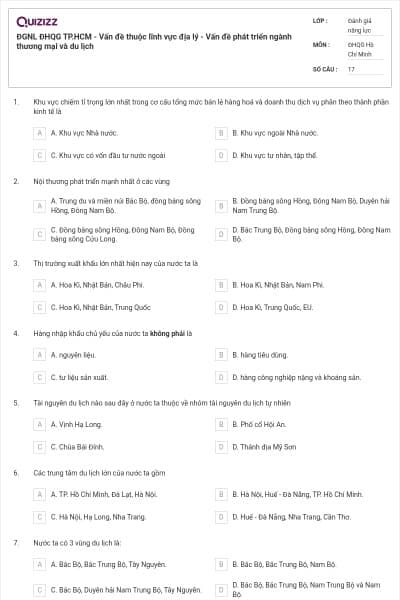 ĐGNL ĐHQG TP.HCM - Vấn đề thuộc lĩnh vực địa lý - Vấn đề phát triển ngành thương mại và du lịch