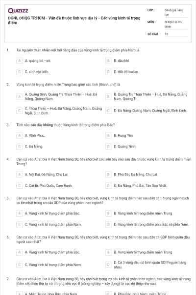 ĐGNL ĐHQG TP.HCM - Vấn đề thuộc lĩnh vực địa lý - Các vùng kinh tế trọng điểm