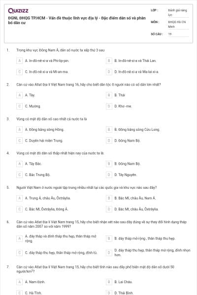 ĐGNL ĐHQG TP.HCM - Vấn đề thuộc lĩnh vực địa lý - Đặc điểm dân số và phân bố dân cư