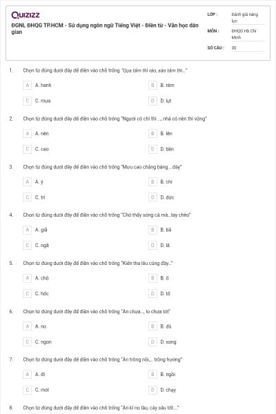 ĐGNL ĐHQG TP.HCM - Sử dụng ngôn ngữ Tiếng Việt - Điền từ - Văn học dân gian