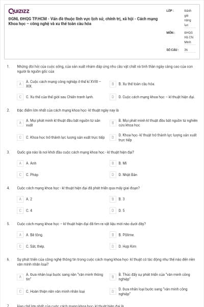 ĐGNL ĐHQG TP.HCM - Vấn đề thuộc lĩnh vực lịch sử, chính trị, xã hội - Cách mạng Khoa học – công nghệ và xu thế toàn cầu hóa