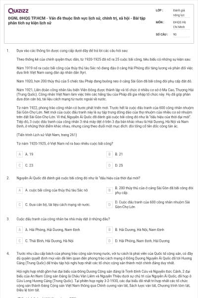 ĐGNL ĐHQG TP.HCM - Vấn đề thuộc lĩnh vực lịch sử, chính trị, xã hội - Bài tập phân tích sự kiện lịch sử