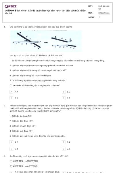 ĐGTD ĐH Bách khoa - Vấn đề thuộc lĩnh vực sinh học - Đột biến cấu trúc nhiễm sắc thể
