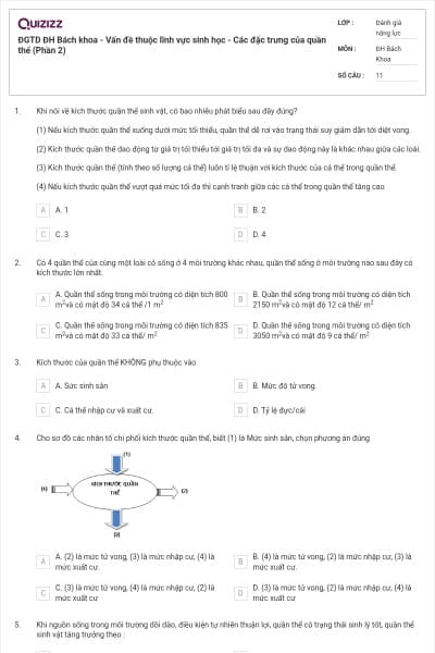 ĐGTD ĐH Bách khoa - Vấn đề thuộc lĩnh vực sinh học - Các đặc trưng của quần thể (Phần 2)