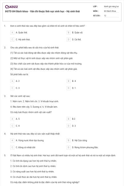 ĐGTD ĐH Bách khoa - Vấn đề thuộc lĩnh vực sinh học - Hệ sinh thái