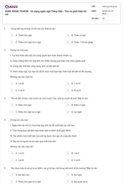 ĐGNL ĐHQG TP.HCM - Sử dụng ngôn ngữ Tiếng Việt - Tìm và phát hiện lỗi sai