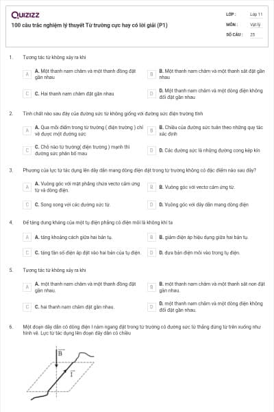 100 câu trắc nghiệm lý thuyết Từ trường cực hay có lời giải (P1)