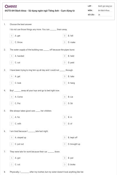 ĐGTD ĐH Bách khoa - Sử dụng ngôn ngữ Tiếng Anh - Cụm động từ