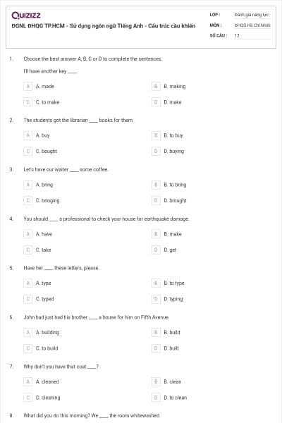 ĐGNL ĐHQG TP.HCM - Sử dụng ngôn ngữ Tiếng Anh - Cấu trúc cầu khiến