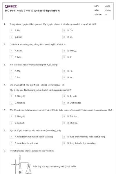 Bộ 7 Đề thi Học kì 2 Hóa 10 cực hay có đáp án (Đề 3)