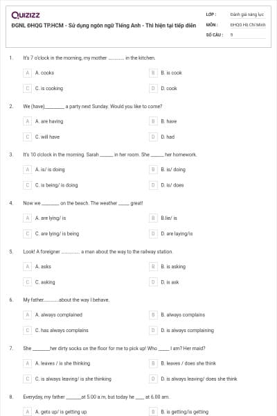 ĐGNL ĐHQG TP.HCM - Sử dụng ngôn ngữ Tiếng Anh - Thì hiện tại tiếp diễn