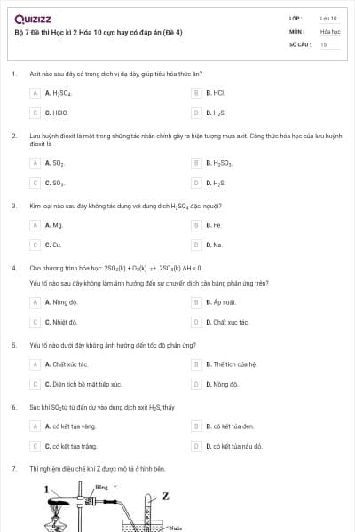 Bộ 7 Đề thi Học kì 2 Hóa 10 cực hay có đáp án (Đề 4)