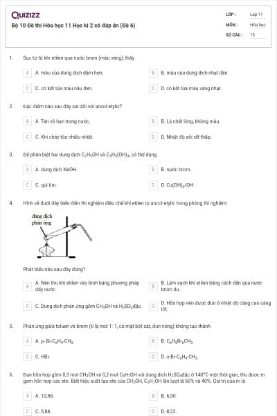 Bộ 10 Đề thi Hóa học 11 Học kì 2 có đáp án (Đề 6)