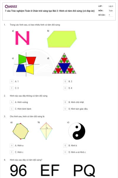 7 câu Trắc nghiệm Toán 6 Chân trời sáng tạo Bài 2: Hình có tâm đối xứng (có đáp án)
