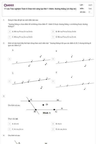 17 câu Trắc nghiệm Toán 6 Chân trời sáng tạo Bài 1: Điểm. Đường thẳng (có đáp án)