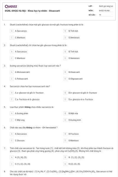 ĐGNL ĐHQG Hà Nội - Khoa học tự nhiên - Đisaccarit
