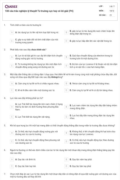 100 câu trắc nghiệm lý thuyết Từ trường cực hay có lời giải (P4)