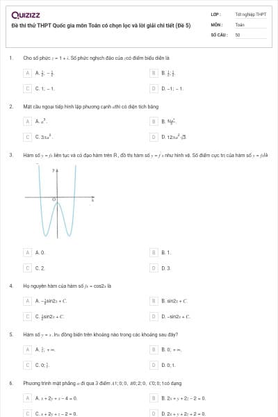Đề thi thử THPT Quốc gia môn Toán có chọn lọc và lời giải chi tiết (Đề 5)