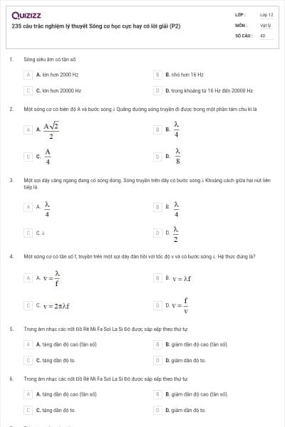 235 câu trắc nghiệm lý thuyết Sóng cơ học cực hay có lời giải (P2)