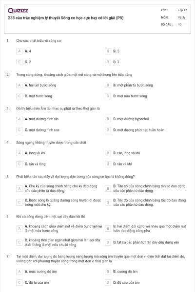 235 câu trắc nghiệm lý thuyết Sóng cơ học cực hay có lời giải (P5)