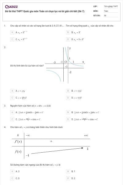 Đề thi thử THPT Quốc gia môn Toán có chọn lọc và lời giải chi tiết (Đề 7)