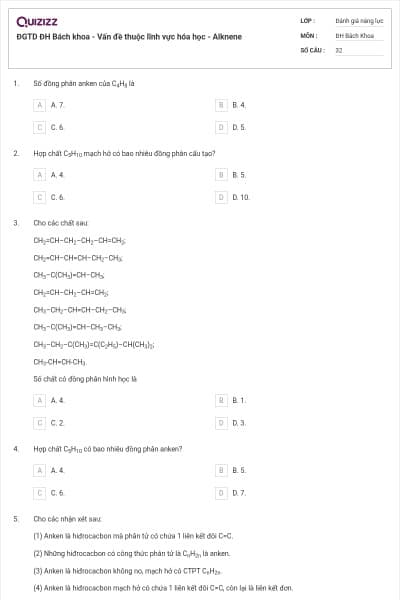 ĐGTD ĐH Bách khoa - Vấn đề thuộc lĩnh vực hóa học - Alknene