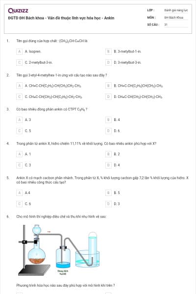 ĐGTD ĐH Bách khoa - Vấn đề thuộc lĩnh vực hóa học - Ankin