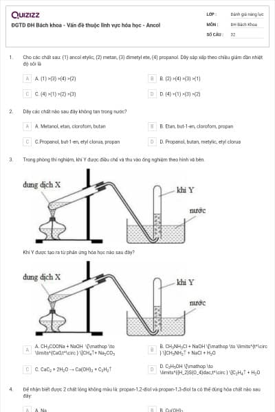 ĐGTD ĐH Bách khoa - Vấn đề thuộc lĩnh vực hóa học - Ancol