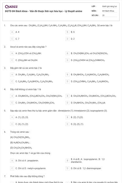 ĐGTD ĐH Bách khoa - Vấn đề thuộc lĩnh vực hóa học - Lý thuyết amine