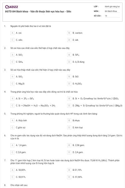 ĐGTD ĐH Bách khoa - Vấn đề thuộc lĩnh vực hóa học - Silic