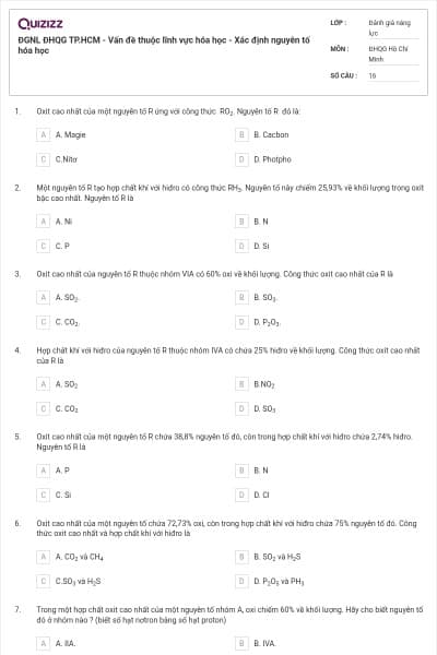 ĐGNL ĐHQG TP.HCM - Vấn đề thuộc lĩnh vực hóa học - Xác định nguyên tố hóa học
