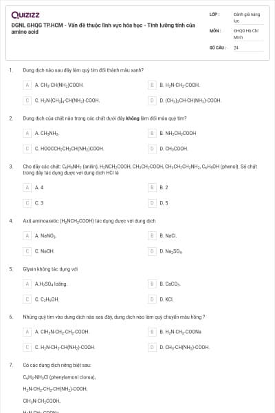 ĐGNL ĐHQG TP.HCM - Vấn đề thuộc lĩnh vực hóa học - Tính lưỡng tính của amino acid