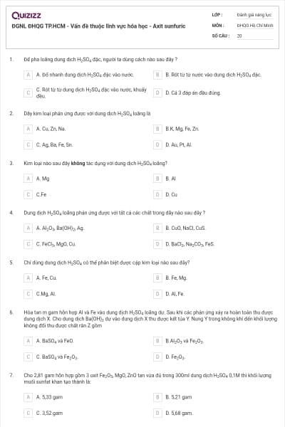 ĐGNL ĐHQG TP.HCM - Vấn đề thuộc lĩnh vực hóa học - Axit sunfuric