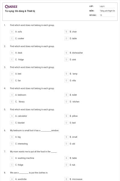 Từ vựng: Đồ dùng & Thiết bị