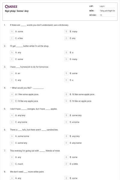 Ngữ pháp: Some/ Any