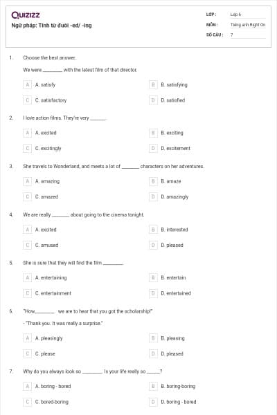 Ngữ pháp: Tính từ đuôi -ed/ -ing