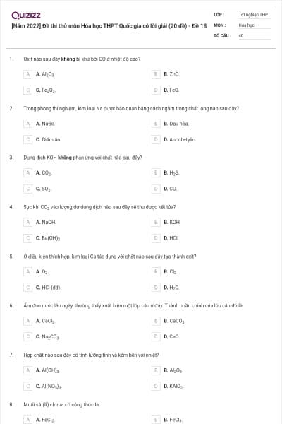 [Năm 2022] Đề thi thử môn Hóa học THPT Quốc gia có lời giải (20 đề) - Đề 18