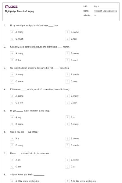 Ngữ pháp: Từ chỉ số lượng