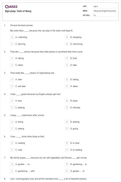 Ngữ pháp: Verb of liking
