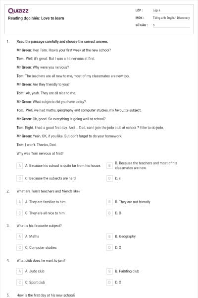 Reading đọc hiểu: Love to learn