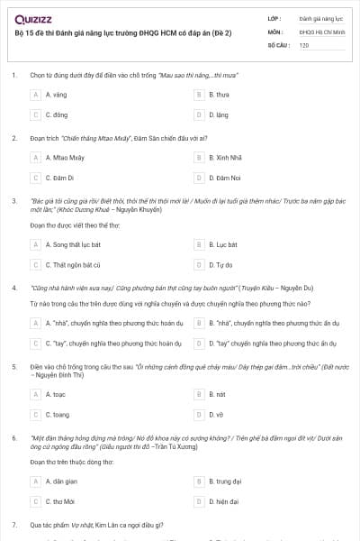 Bộ 15 đề thi Đánh giá năng lực trường ĐHQG HCM có đáp án (Đề 2)